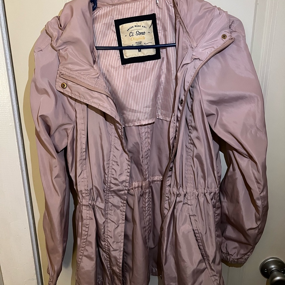 Ci Sono Pink Utility Jacket with Hood and Drawstring Waist